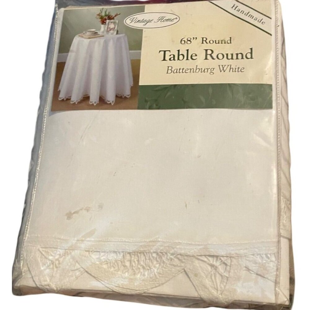 Vintage Home Tablecloth Handmade 68" Round Battenburg White 100% Cotton Sealed - Picture 7 of 9